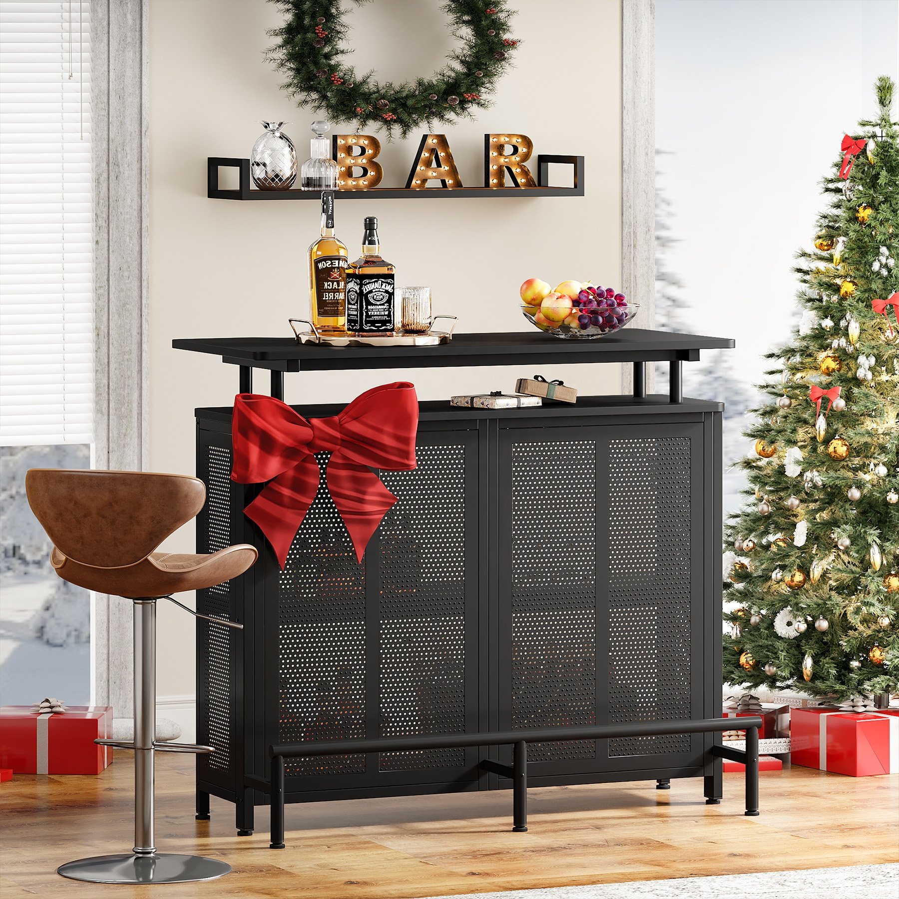 Tribesigns Modern 4 Tier Liquor Bar Coffee Table with Storage and Footrest Mini Bar for Home Kitchen Pub Unit