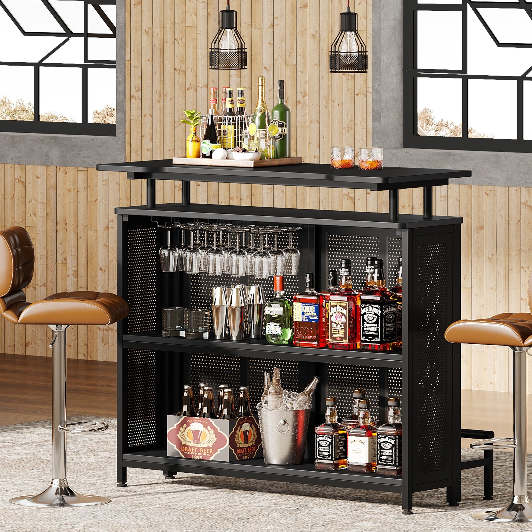 Tribesigns Modern 4 Tier Liquor Bar Coffee Table with Storage and Footrest Mini Bar for Home Kitchen Pub Unit