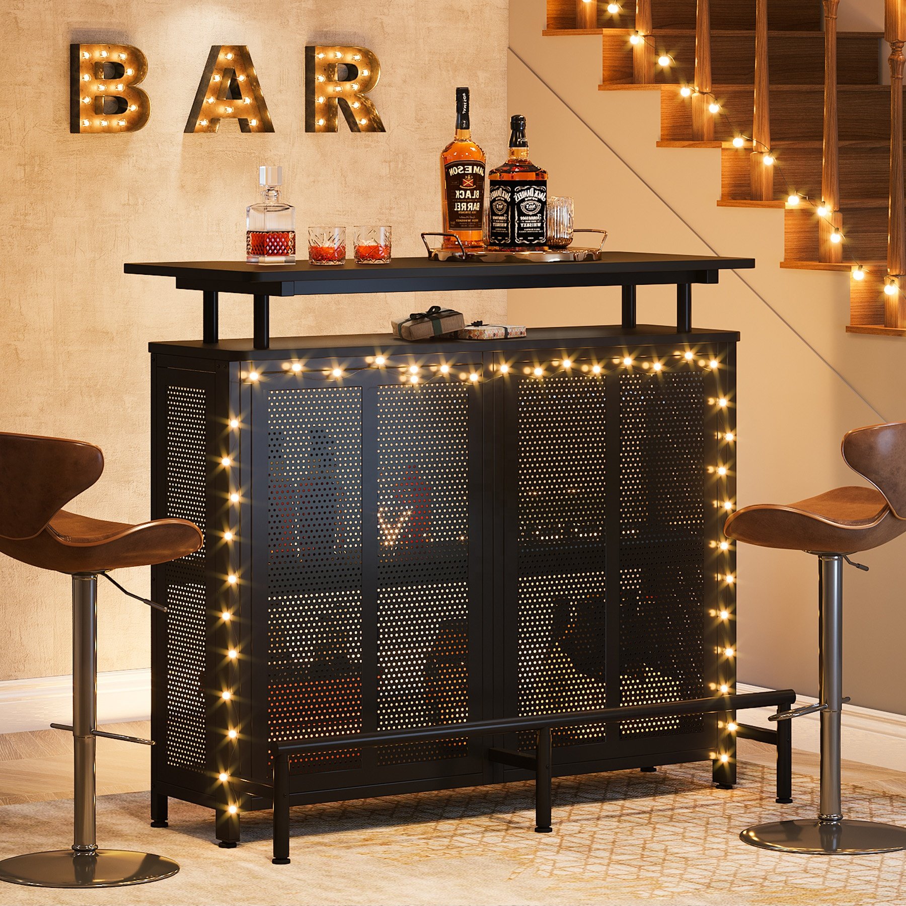 Tribesigns Modern 4 Tier Liquor Bar Coffee Table with Storage and Footrest Mini Bar for Home Kitchen Pub Unit