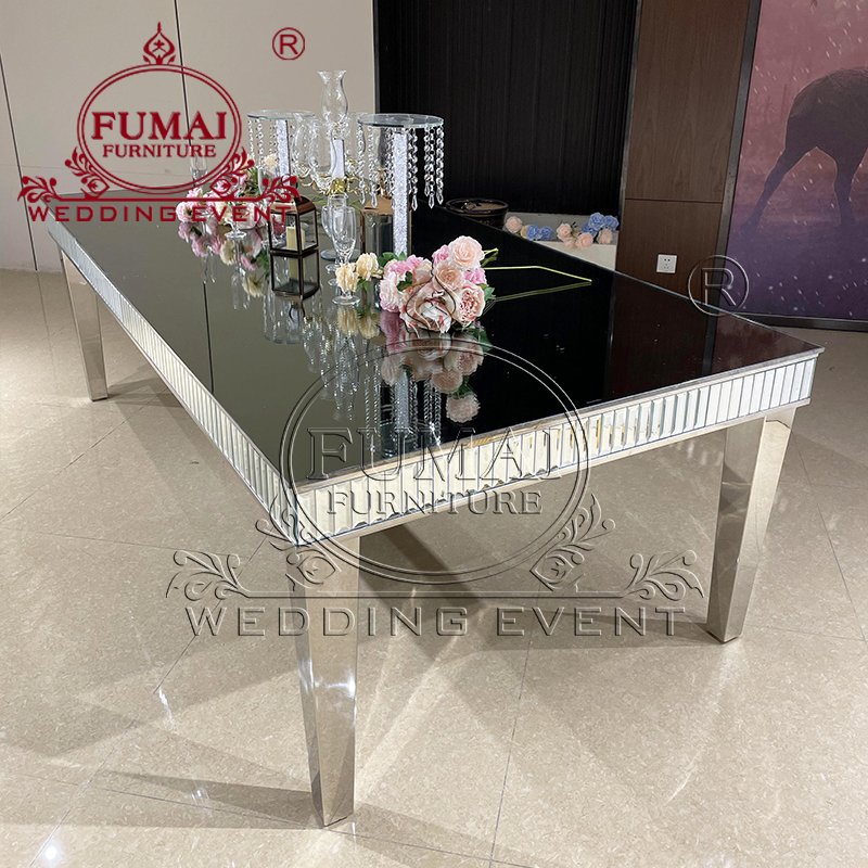 Contemporary Rectangle Crystal Glass Side Silver Dining Table