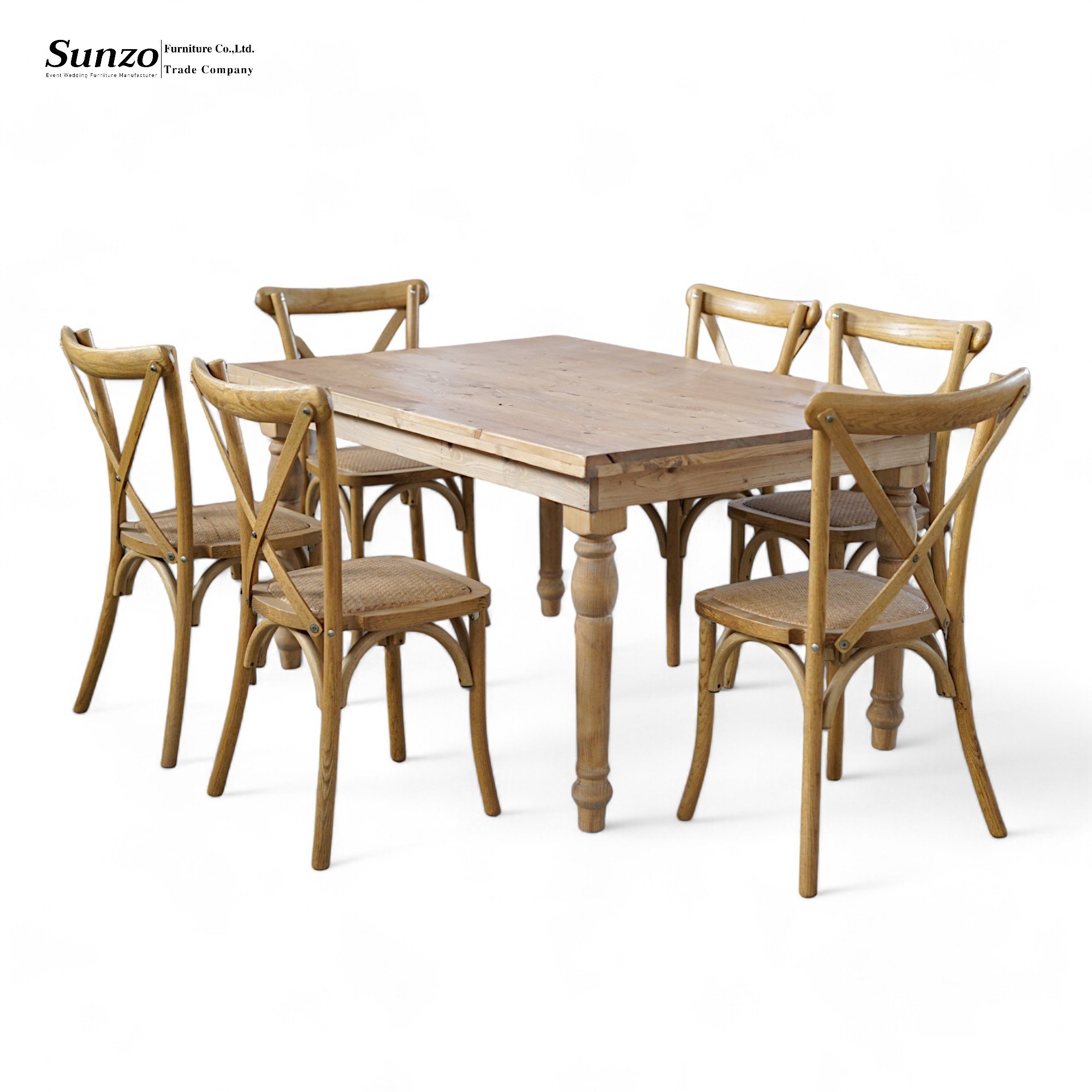 Hard Solid Wood Country Style Antique Farmhouse Dining Table For Banquet Wedding Event Party