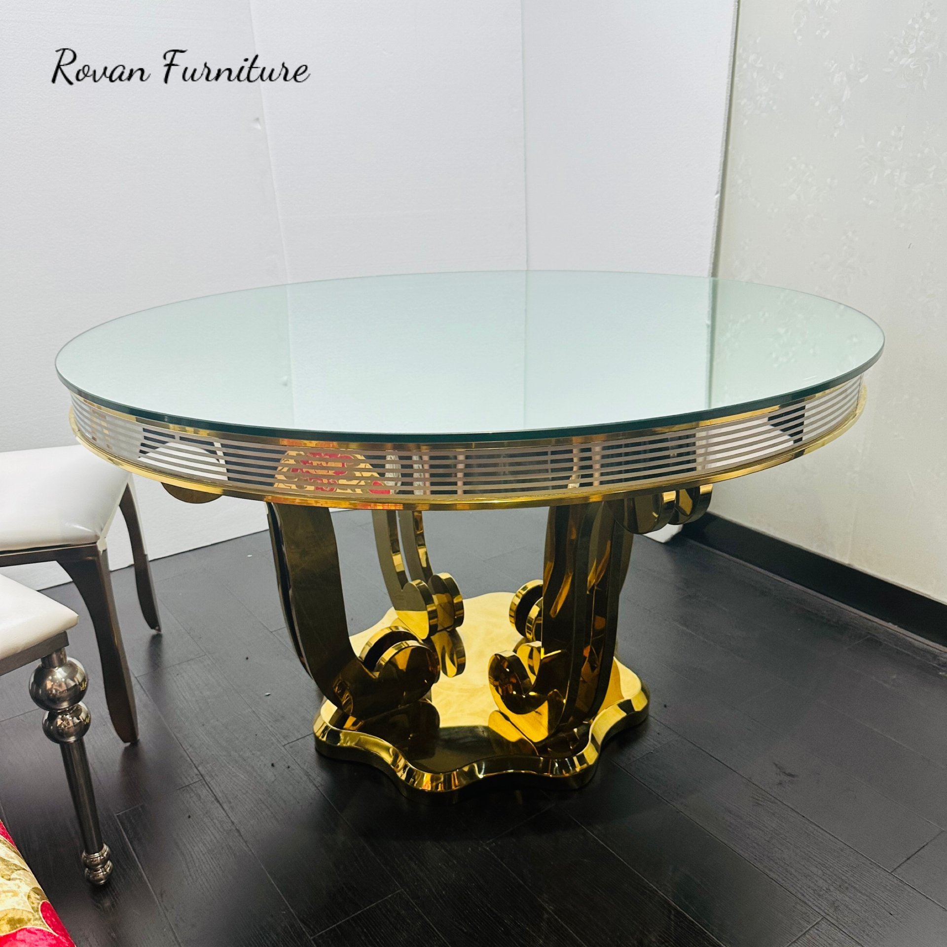 Event furniture luxury gold stainless steel metal base gold round table for wedding event