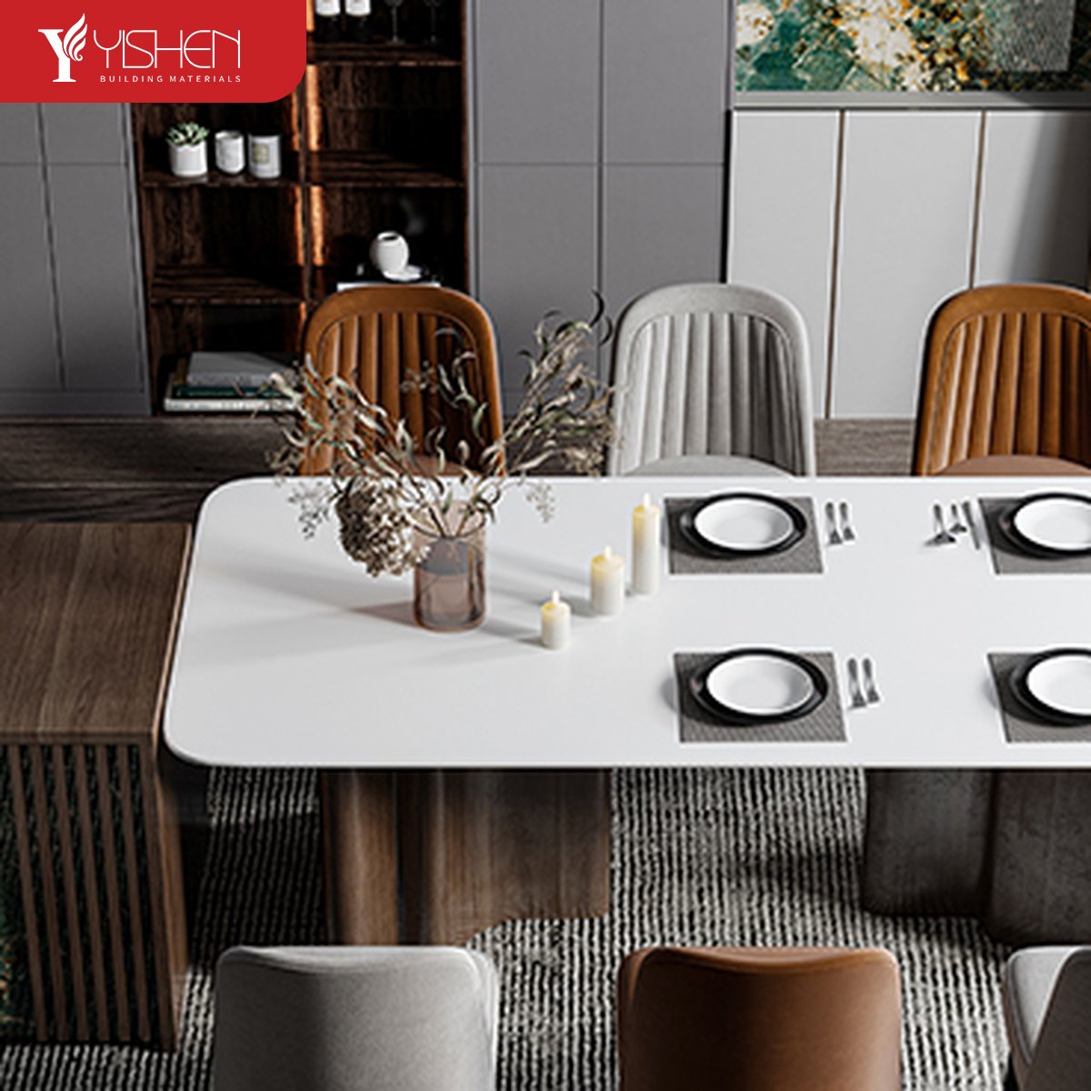Best Price Sintered Stone Dining Table Rectangular Dining Room Set For Home Furniture Stainless Steel Legs Extendable