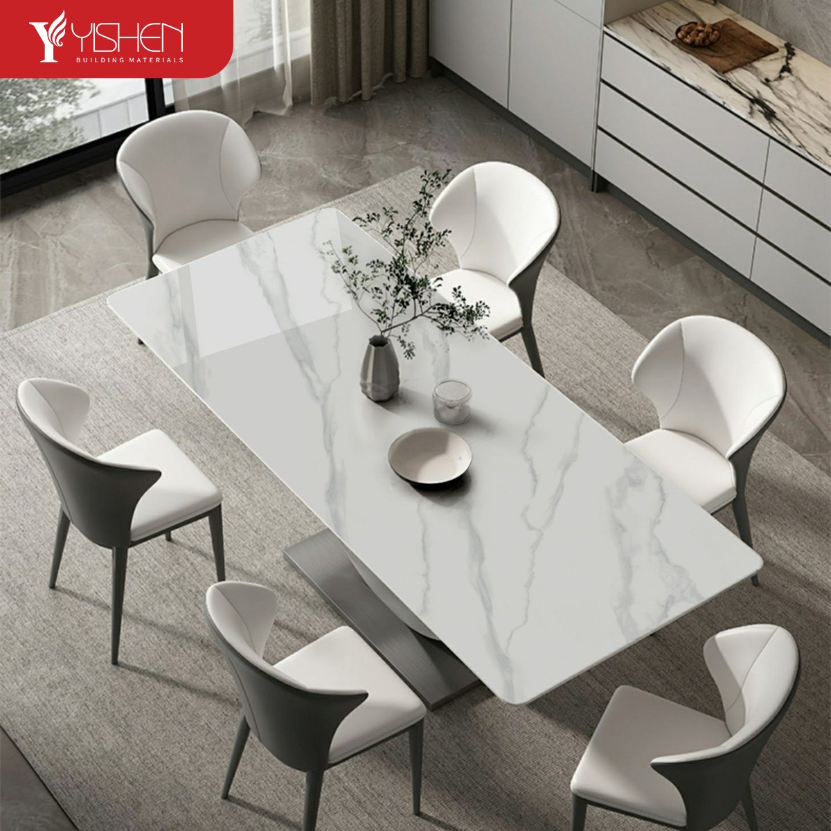 Best Price Sintered Stone Dining Table Rectangular Dining Room Set For Home Furniture Stainless Steel Legs Extendable