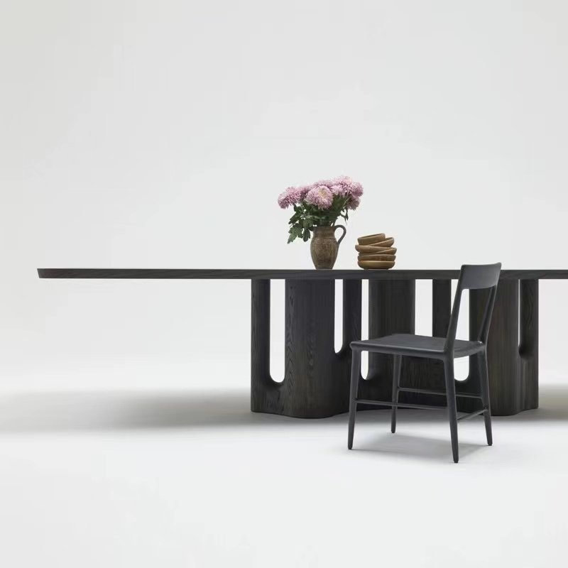 Minimalist black wood dining table office table solid wood dining chairs wabi-sabi nordic design modern dining room set