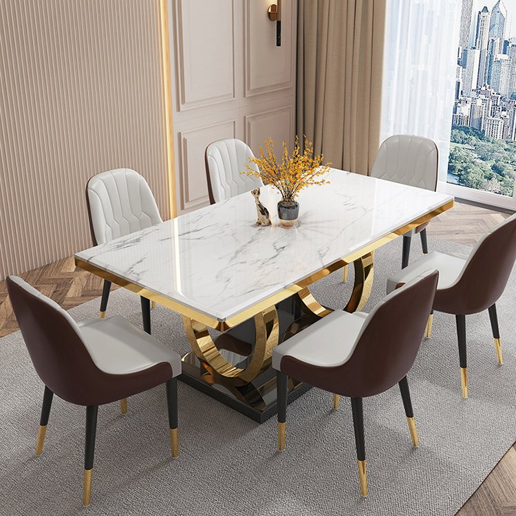 Modern Luxury Stainless Steel Marble Dining Table Marble Dining Table And Chair For Dining Room Restaurant Banquet Furniture