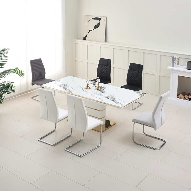 Modern living room furniture luxury dinner table with 6 chairs marble extendable dining table set