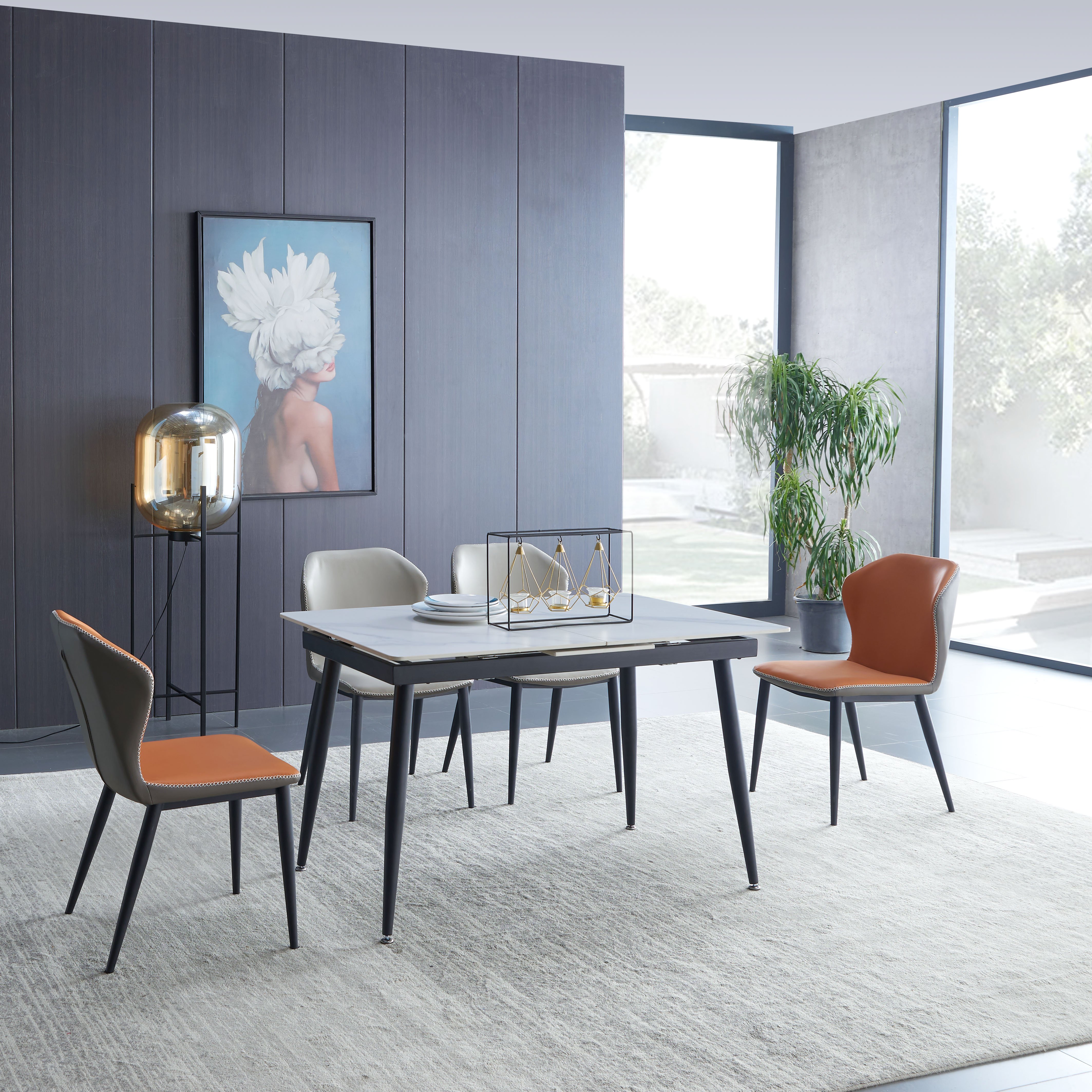 High quality Italian marble retractable simple luxury dining table