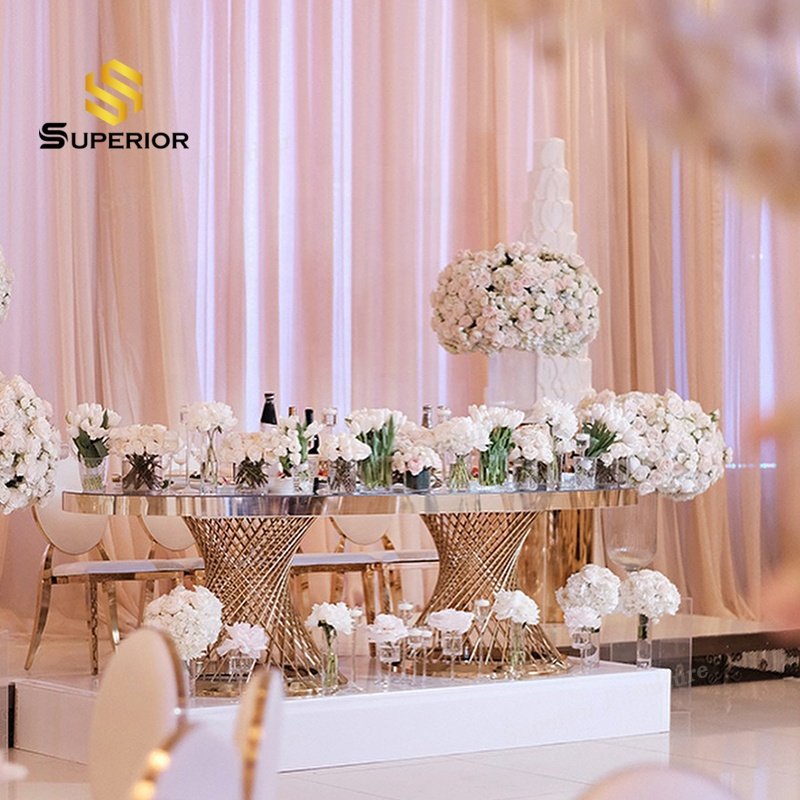 Stainless steel base glass top gold event oval glass dining table for event