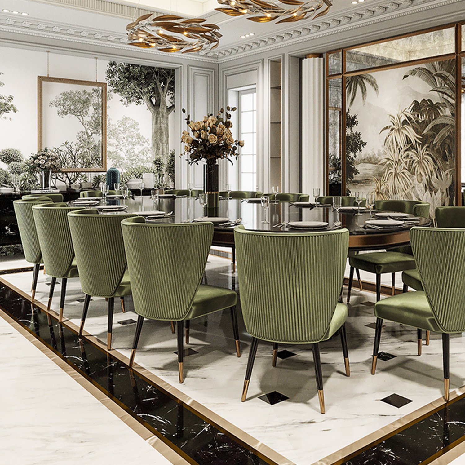 Hotel Use Dining Room Furniture Italian Luxury Modern Metal Frame Marble Dining Table Set 14 Seater