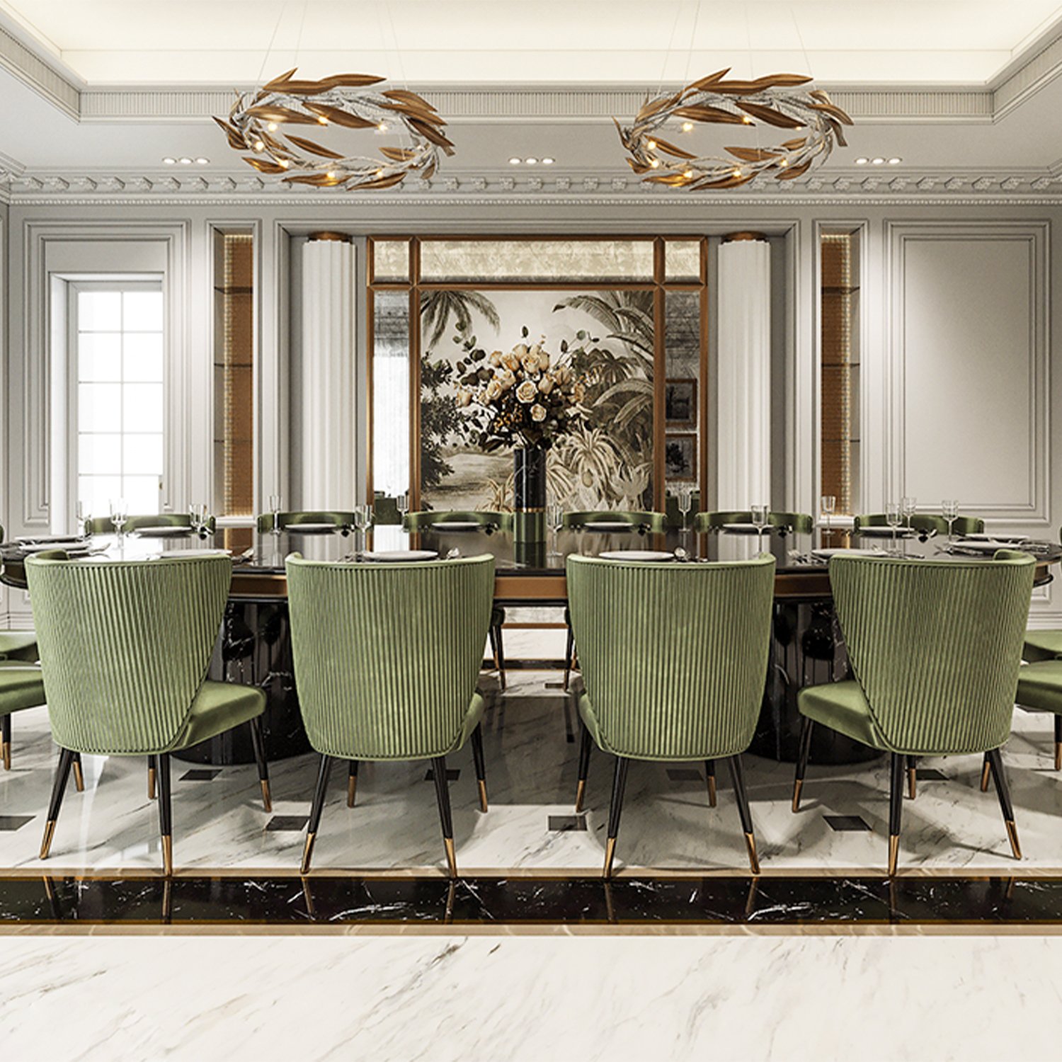 Hotel Use Dining Room Furniture Italian Luxury Modern Metal Frame Marble Dining Table Set 14 Seater