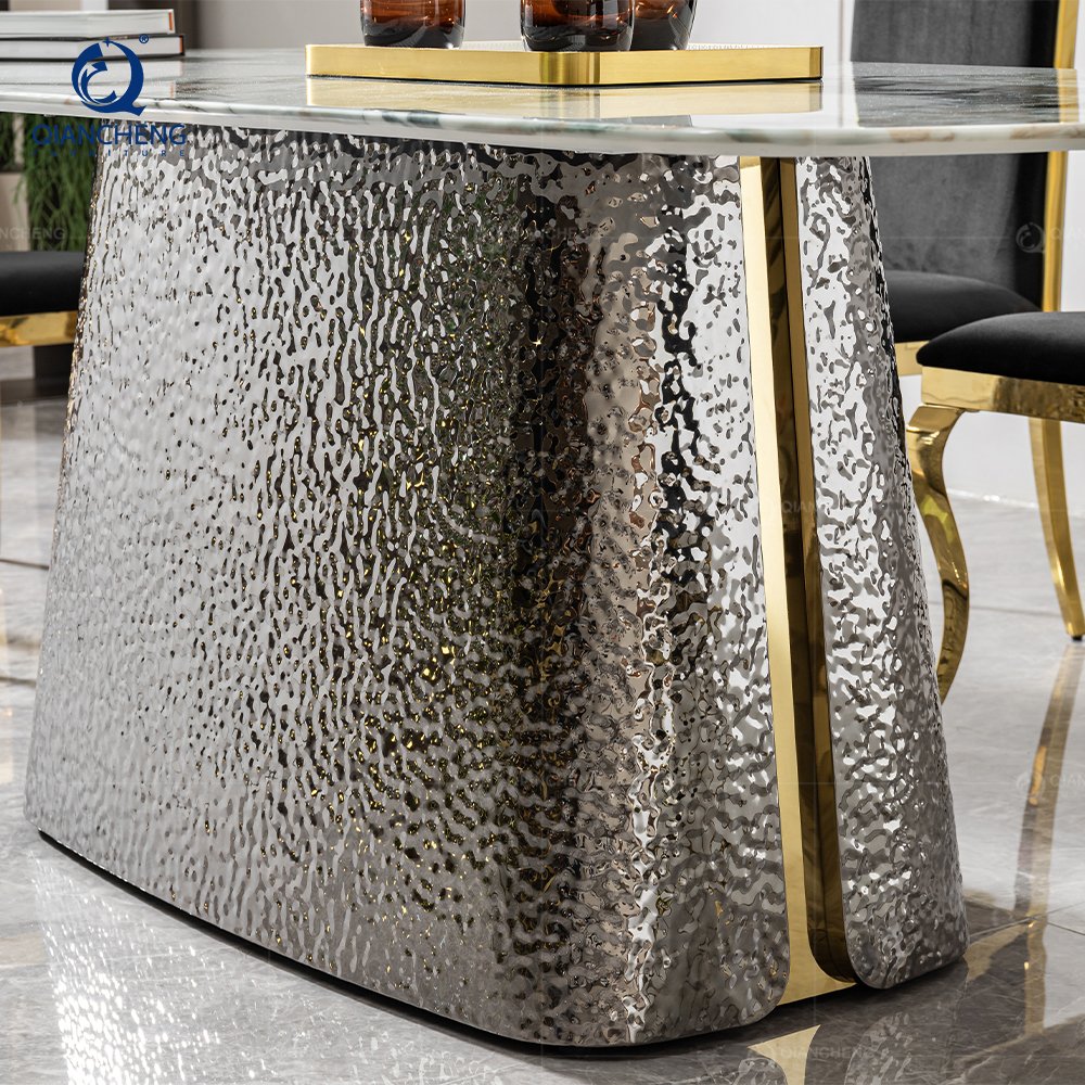 custom made hand craft stainless steel dining table for 10 people turkish furniture dubai artificial marble top dining table