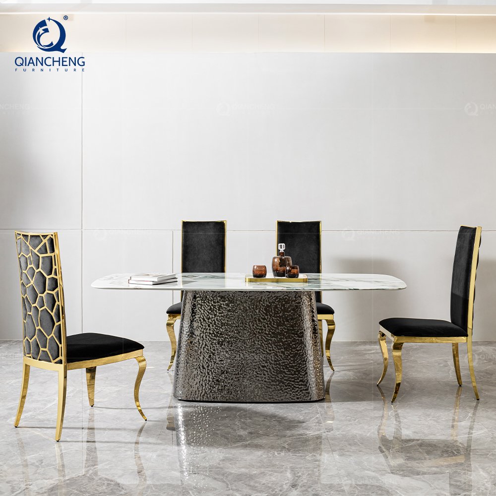 custom made hand craft stainless steel dining table for 10 people turkish furniture dubai artificial marble top dining table