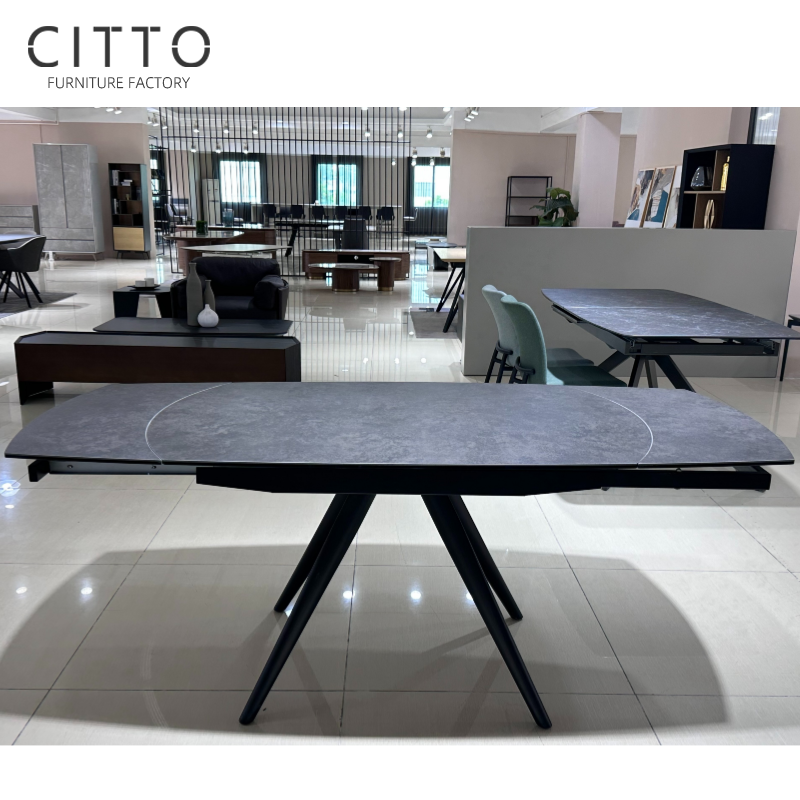 Hot Selling Dongguan Factory Nordic Style Glass And Sintered Stone Rotate Extension Dining Tables For Dining Room Furniture