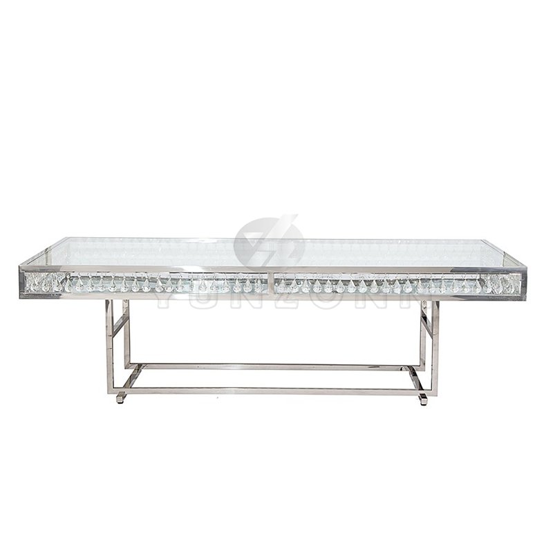 Minimalist Stainless Steel Crystal Table for Event Rentals Wedding Dining Furniture with Hotel Chairs for Apartments