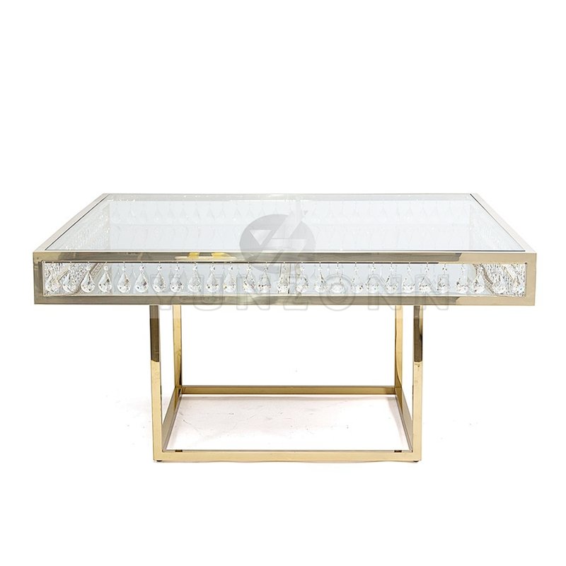 Minimalist Stainless Steel Crystal Table for Event Rentals Wedding Dining Furniture with Hotel Chairs for Apartments