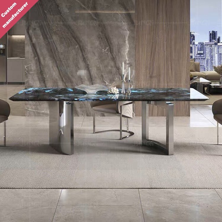 Luxury designs dining room seater marble top square round modern table and chairs set stainless steel dining tables