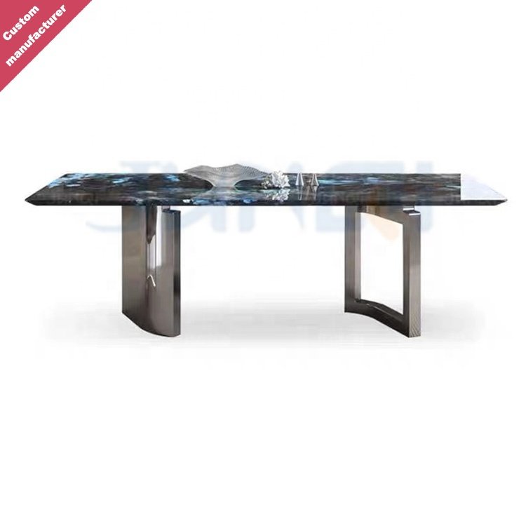 Luxury designs dining room seater marble top square round modern table and chairs set stainless steel dining tables