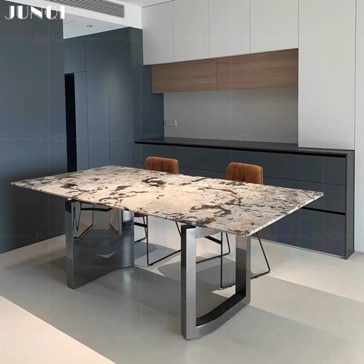 Luxury designs dining room seater marble top square round modern table and chairs set stainless steel dining tables