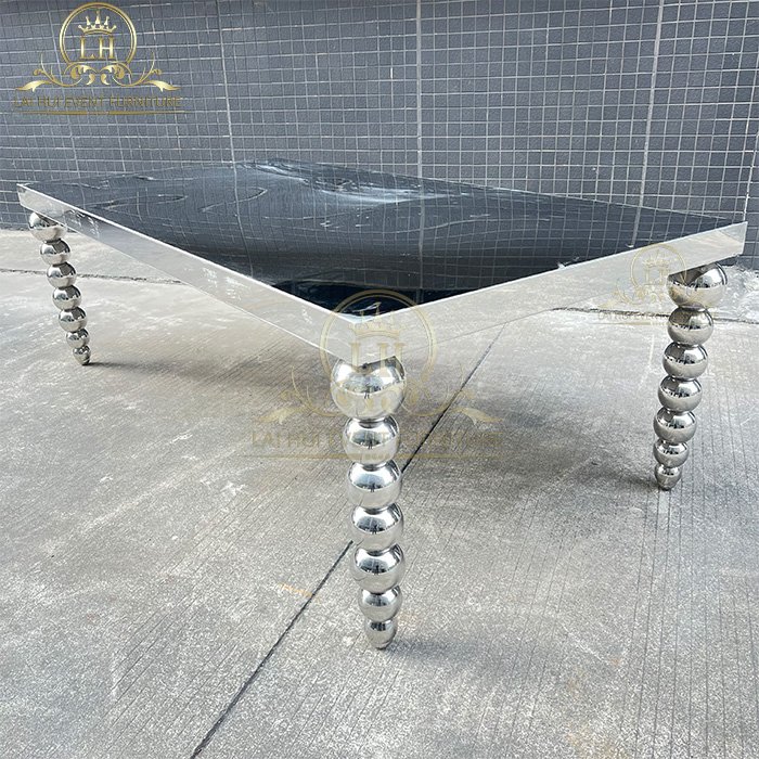 Whole Silver Stainless Steel Event Dining Table Mirror Surface Rectangular Banquet Party Table for Wedding