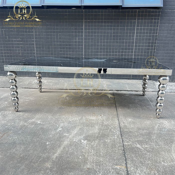 Whole Silver Stainless Steel Event Dining Table Mirror Surface Rectangular Banquet Party Table for Wedding