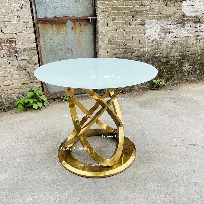 Round Glass Top Gold Stainless Steel Cake Table For Birthday/Wedding/Party