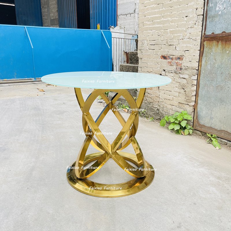 Round Glass Top Gold Stainless Steel Cake Table For Birthday/Wedding/Party