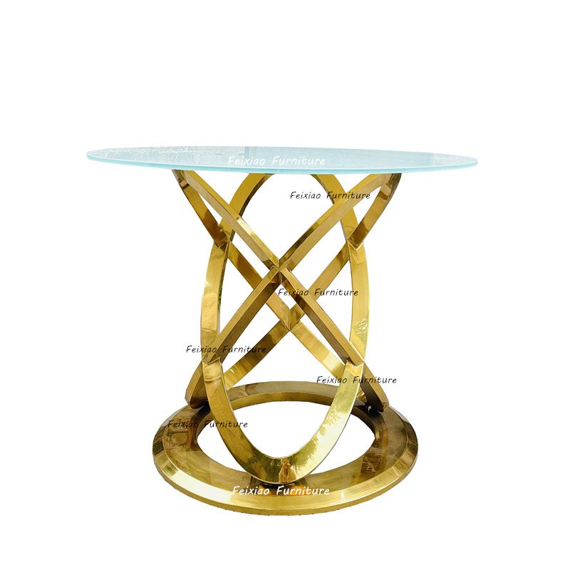 Round Glass Top Gold Stainless Steel Cake Table For Birthday/Wedding/Party