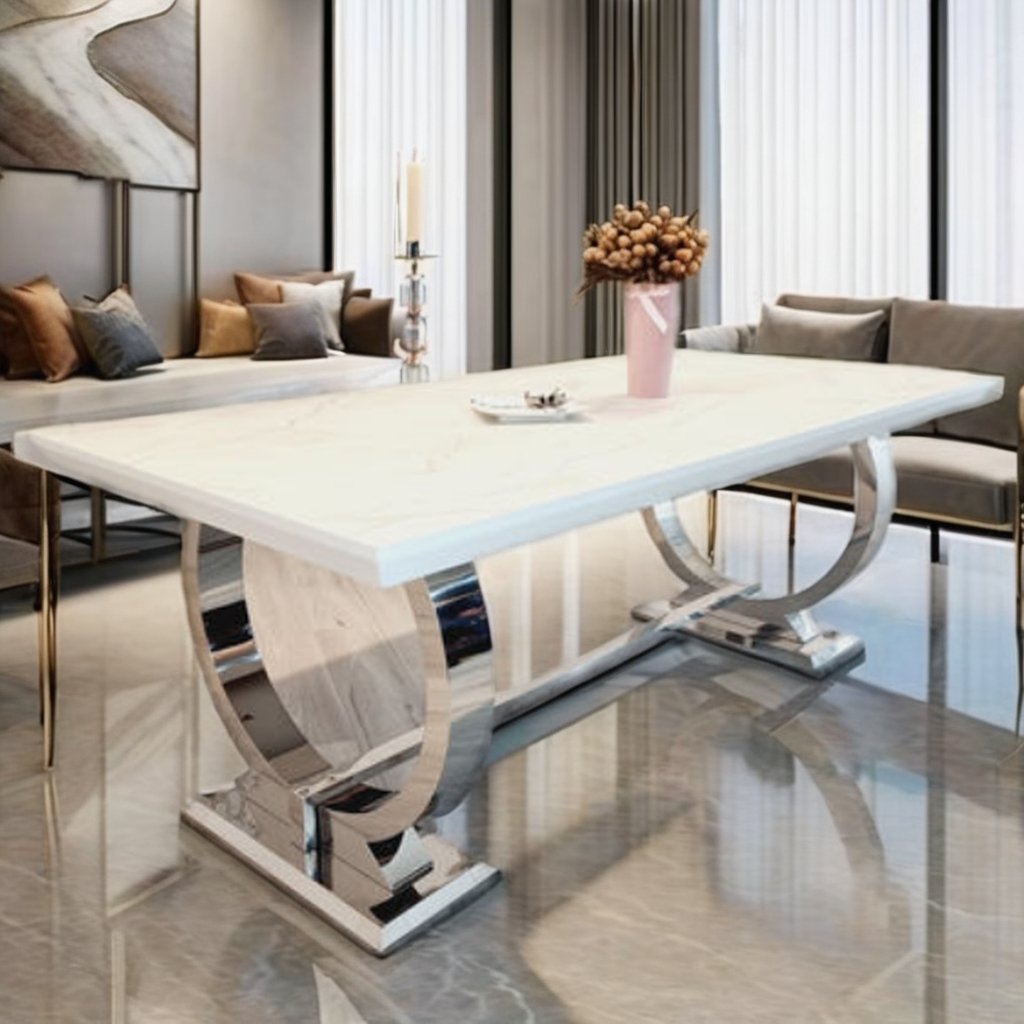 Italian Modern Luxury Dining Table Set Titanium Gold Leg with Marble Tabletop for Home Kitchen or Hall