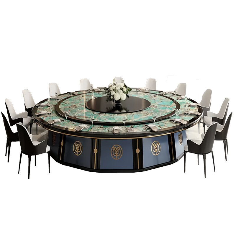 High quality modern luxury electric dining table large round marble table hot pot table with turntable