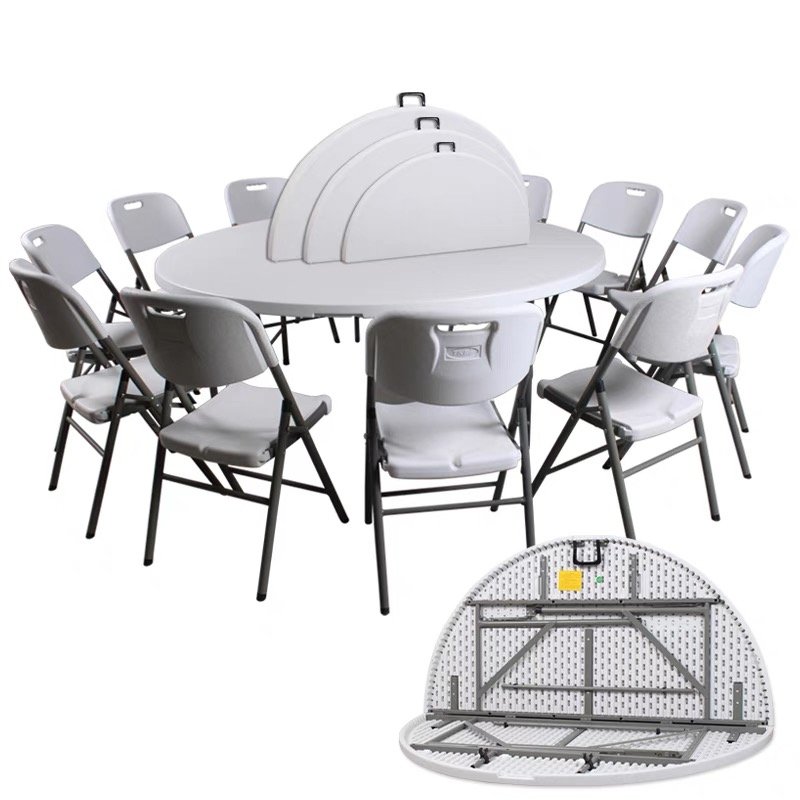 China Wholesale Hotel Furniture Cheap Plastic round Folding Dining Table and Chairs for Events