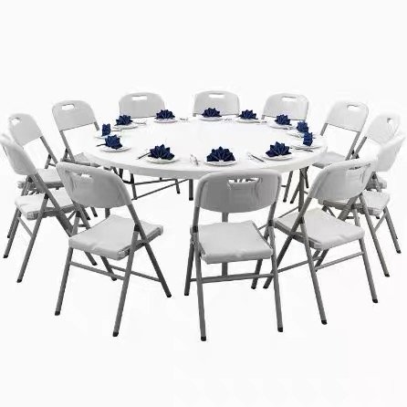 China Wholesale Hotel Furniture Cheap Plastic round Folding Dining Table and Chairs for Events