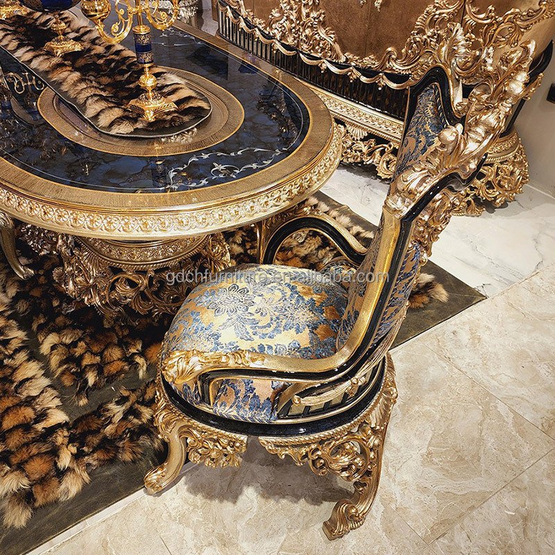 European Style Rococo Dinning Sets Dining Table And Chairs French luxury Solid Wood dining room Table