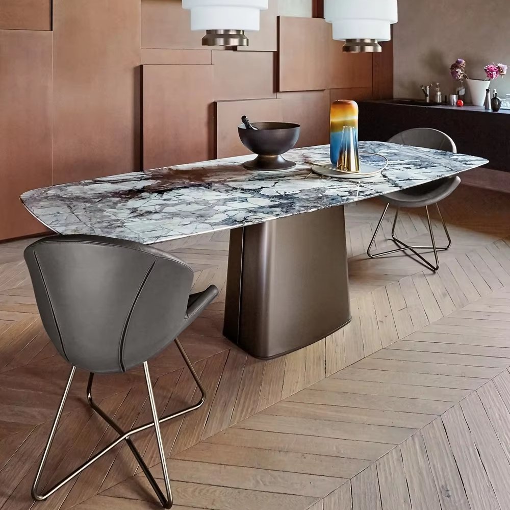 Luxury 6-Seater Dining Table Set Stainless Steel Black Marble Gold White Sintered Stone Top Extendable Chairs-Black Marble Gold