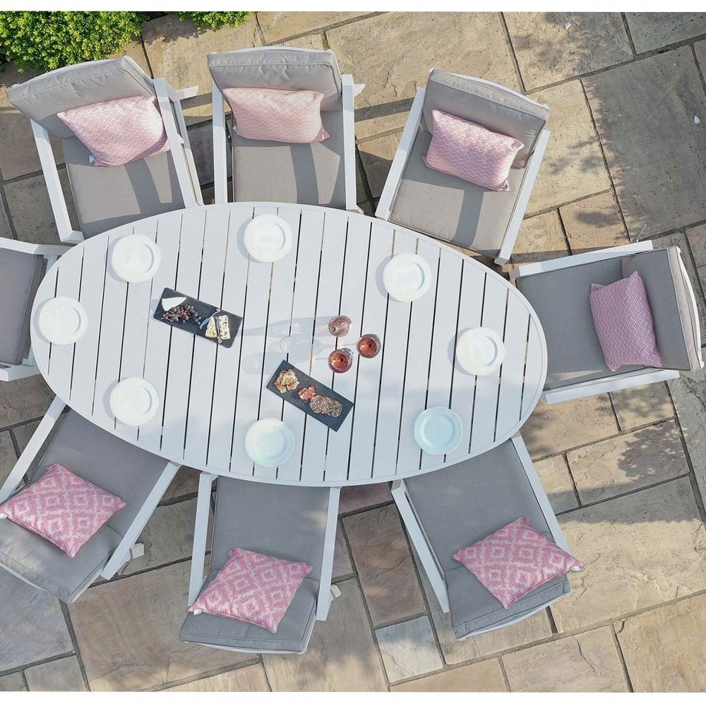 Modern Contemporary Aluminum Oval Table And 8 Chairs Dining Set Metal Garden Furniture Outdoor Patio Hotel Restaurant