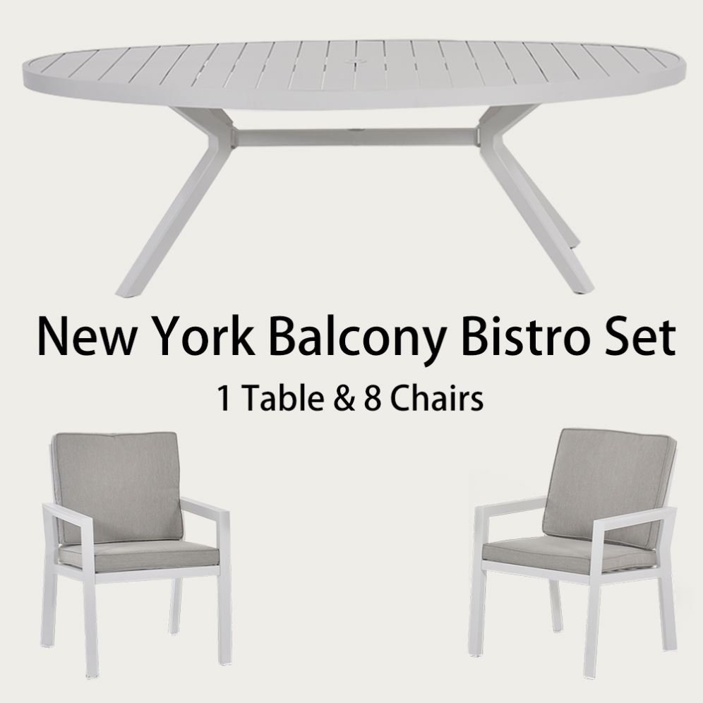 Modern Contemporary Aluminum Oval Table And 8 Chairs Dining Set Metal Garden Furniture Outdoor Patio Hotel Restaurant