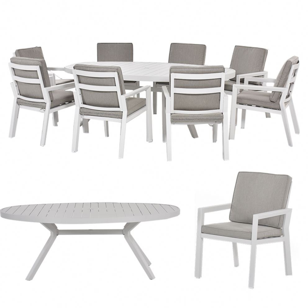 Modern Contemporary Aluminum Oval Table And 8 Chairs Dining Set Metal Garden Furniture Outdoor Patio Hotel Restaurant