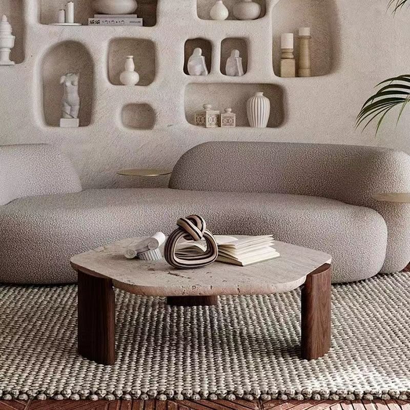 Modern Wabi-Sabi Wind Tunnel Tea Table Simple Antique Marble Design for Household Living Room Net Red Shaped Low Dining Table