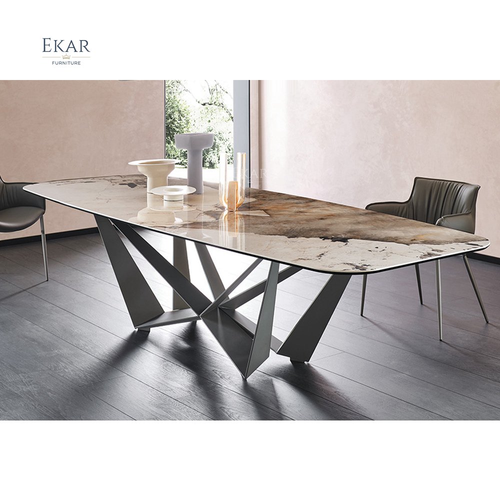 South American Style Modern Simple Rectangle Personality Metal Base Table Walnut Wooden Top Dining Table / kitchen table