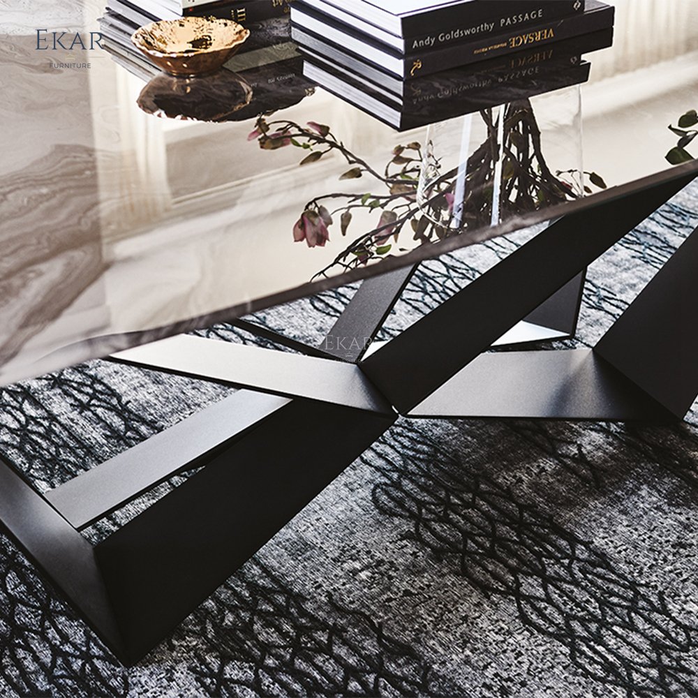 South American Style Modern Simple Rectangle Personality Metal Base Table Walnut Wooden Top Dining Table / kitchen table
