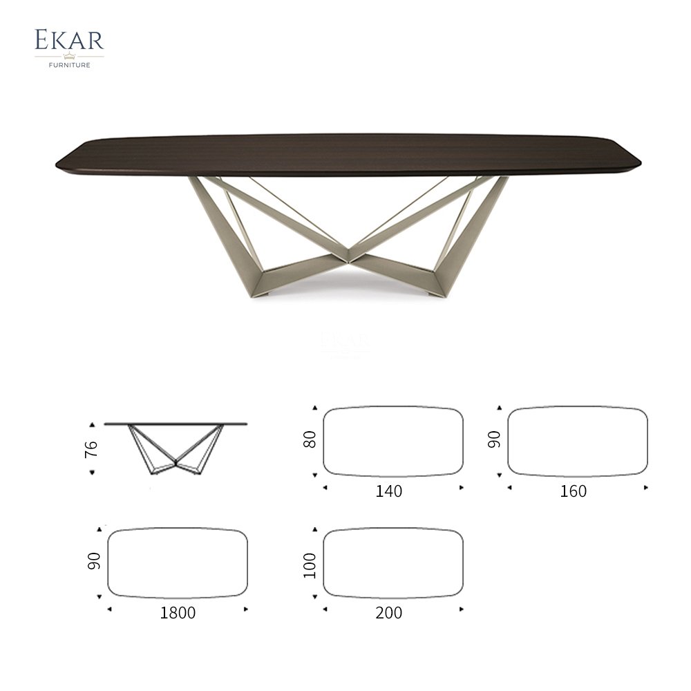 South American Style Modern Simple Rectangle Personality Metal Base Table Walnut Wooden Top Dining Table / kitchen table