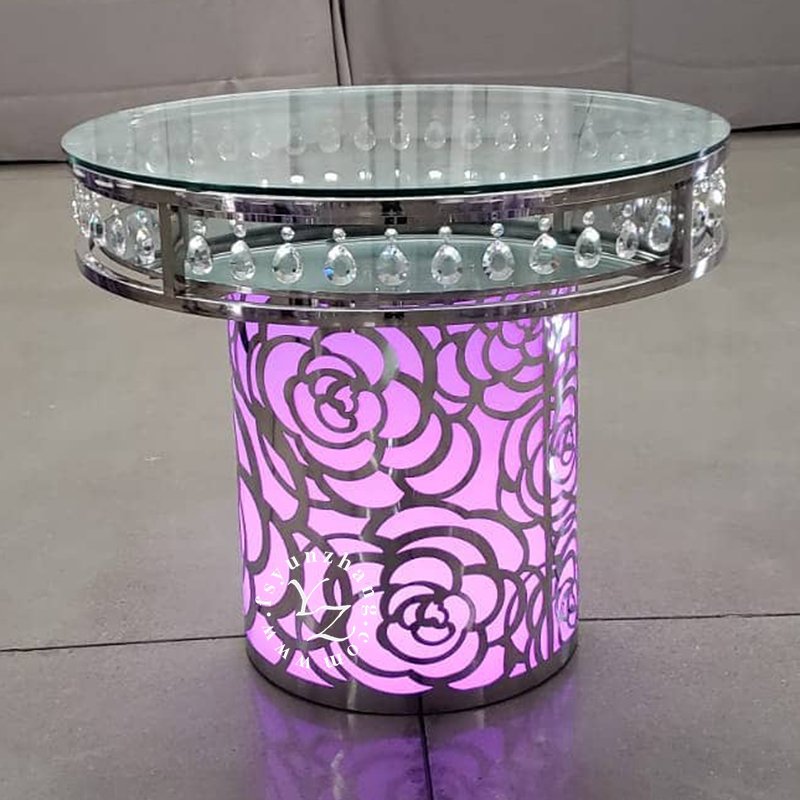 Modern round Stainless Steel Cake Table with Glass and Metal for Outdoor Weddings Hotels Dining Rooms-for Farmhouses