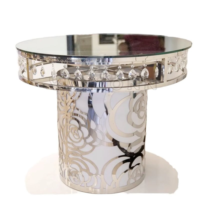 Modern round Stainless Steel Cake Table with Glass and Metal for Outdoor Weddings Hotels Dining Rooms-for Farmhouses