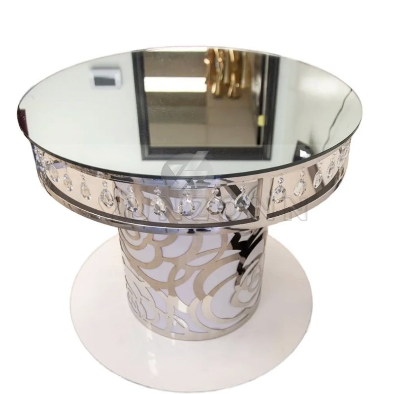 Modern round Stainless Steel Cake Table with Glass and Metal for Outdoor Weddings Hotels Dining Rooms-for Farmhouses
