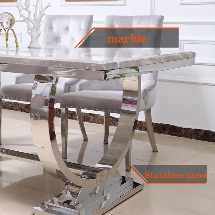 Hot-sale dining room furniture Marble table top Stainless steel table marble dining table set and chair combination