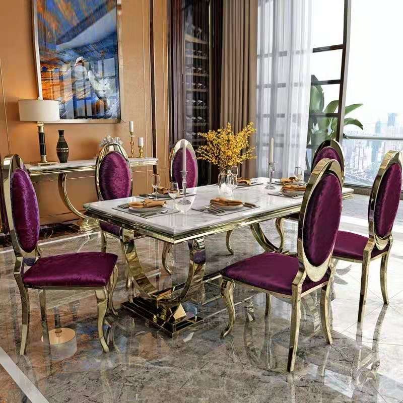 Hot-sale dining room furniture Marble table top Stainless steel table marble dining table set and chair combination
