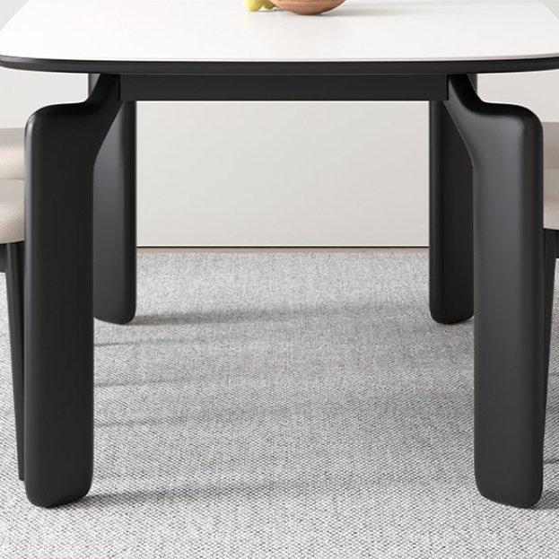 Modern Simple Light Luxury Rock Slab Dinning Table Set For 6 Chairs Solid Wood Frame Rectangular Restaurant Hotel Dining Table