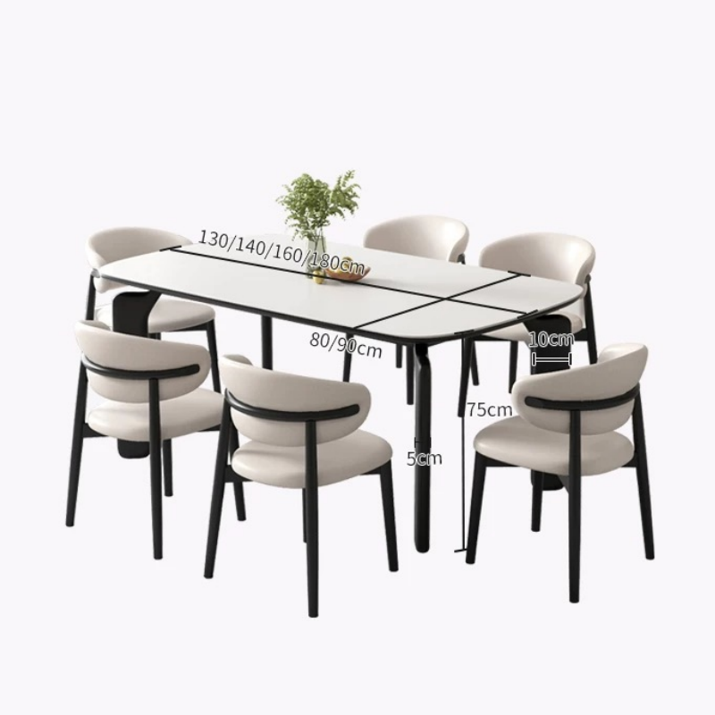 Modern Simple Light Luxury Rock Slab Dinning Table Set For 6 Chairs Solid Wood Frame Rectangular Restaurant Hotel Dining Table