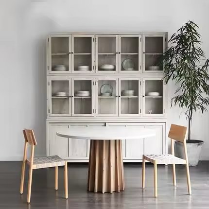 Wabisabi furniture dining room concrete mesa round centre table dining room table wooden dinning table set