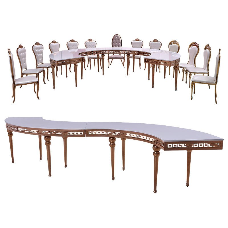 Best Design Wholesale Stainless Steel Base Led Half Moon Serpentine Table Wedding